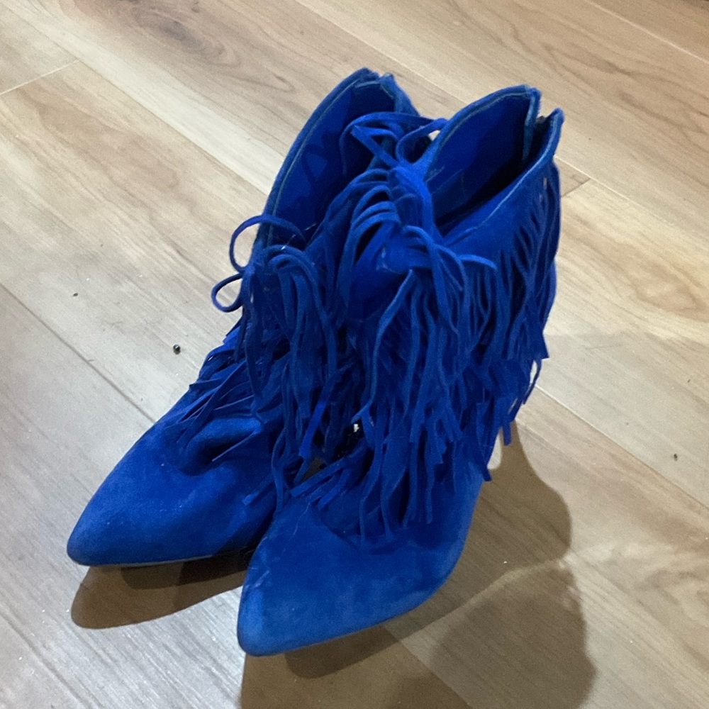 Steve Madden Vibrant Blue Fringe Heeled Boots